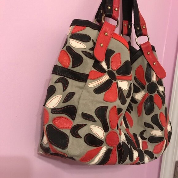 Ameri Leather floral Leather and Canvas Purse - Picture 5 of 8